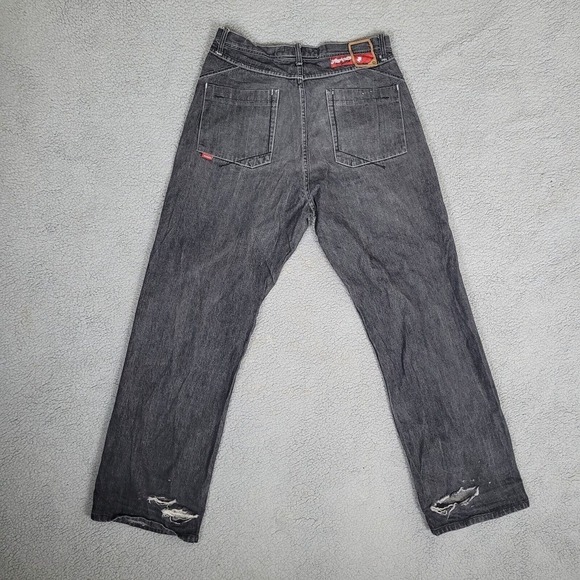 Vintage Akademiks Jeans 34 Black Faded Denim Y2K Hip Hop Rap Wide Leg Baggy - Picture 2 of 9